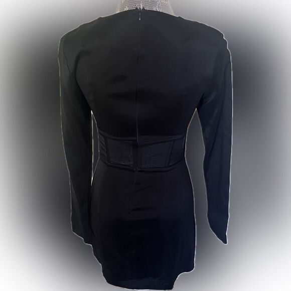 Zara Black Long Sleeve Mini Dress Sz Small NWT - Picture 3 of 8